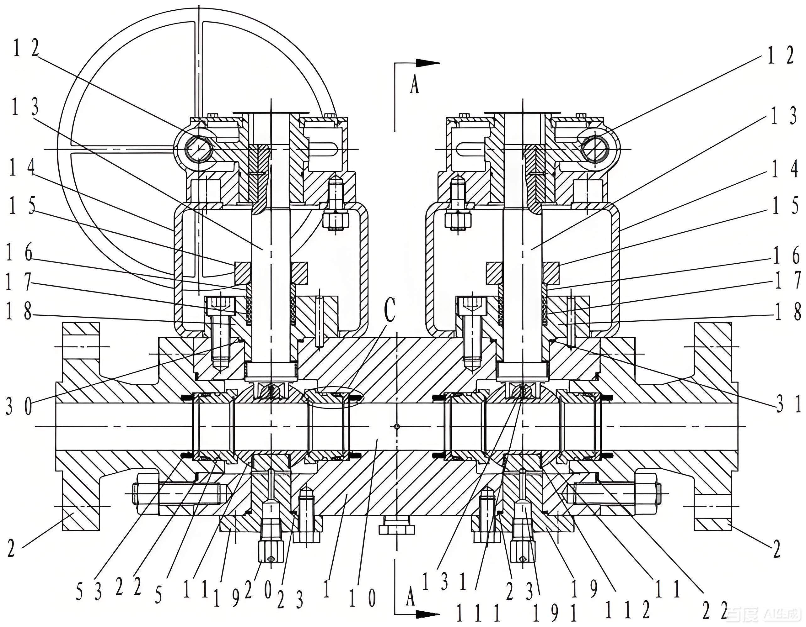 dbb ball valve drawing trunnion type - YIXIN